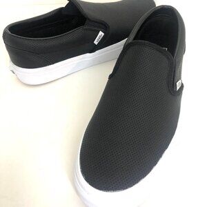Vans Classic Slip-On Shoes in Black Perforated Leather Men's Sz. 10.5